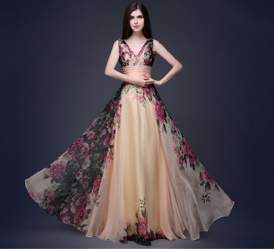 2021 European and American elegant temperament shoulder flower dress Women's evening dress long skirt